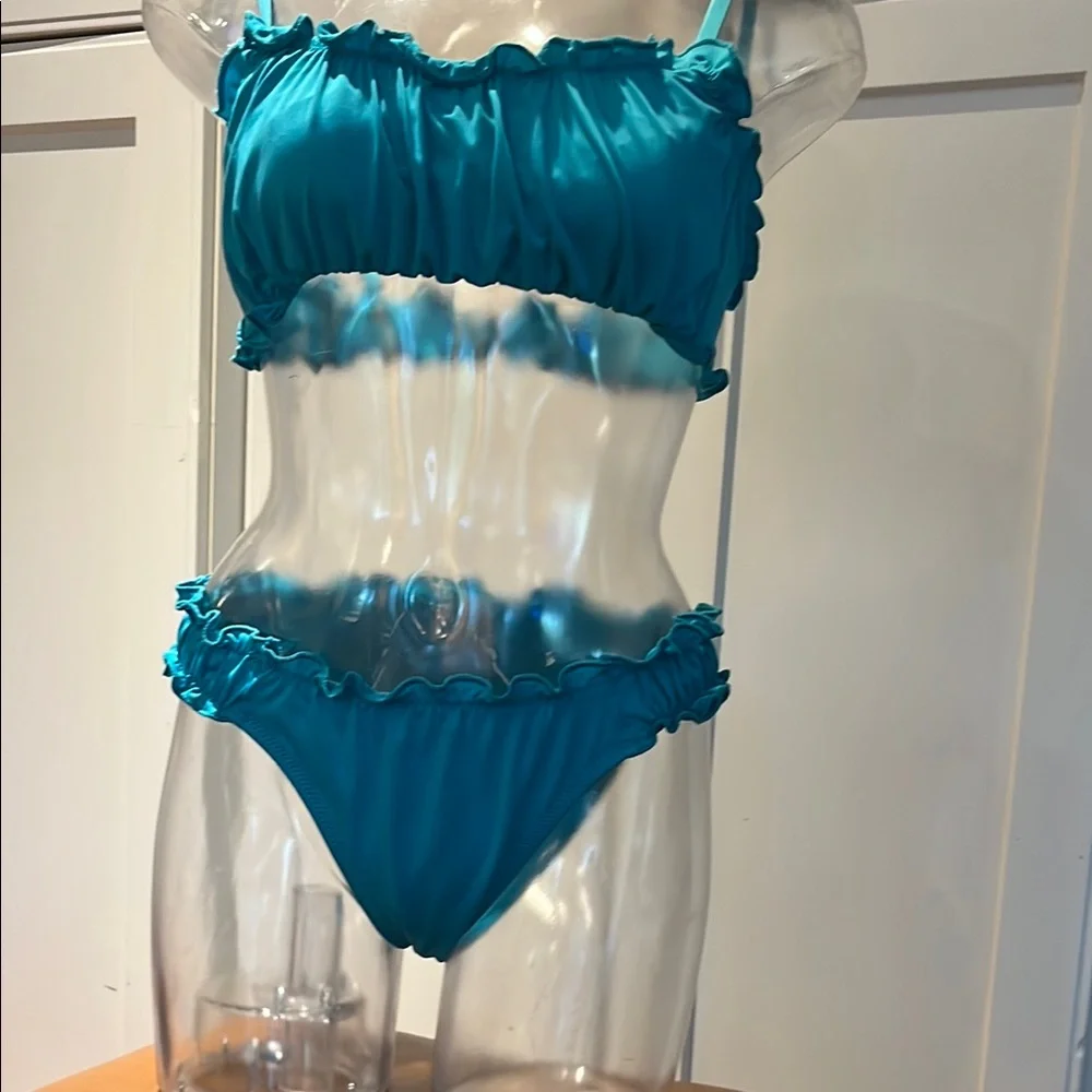 Teal Ruffled Bikini Set - Picture 3 of 10